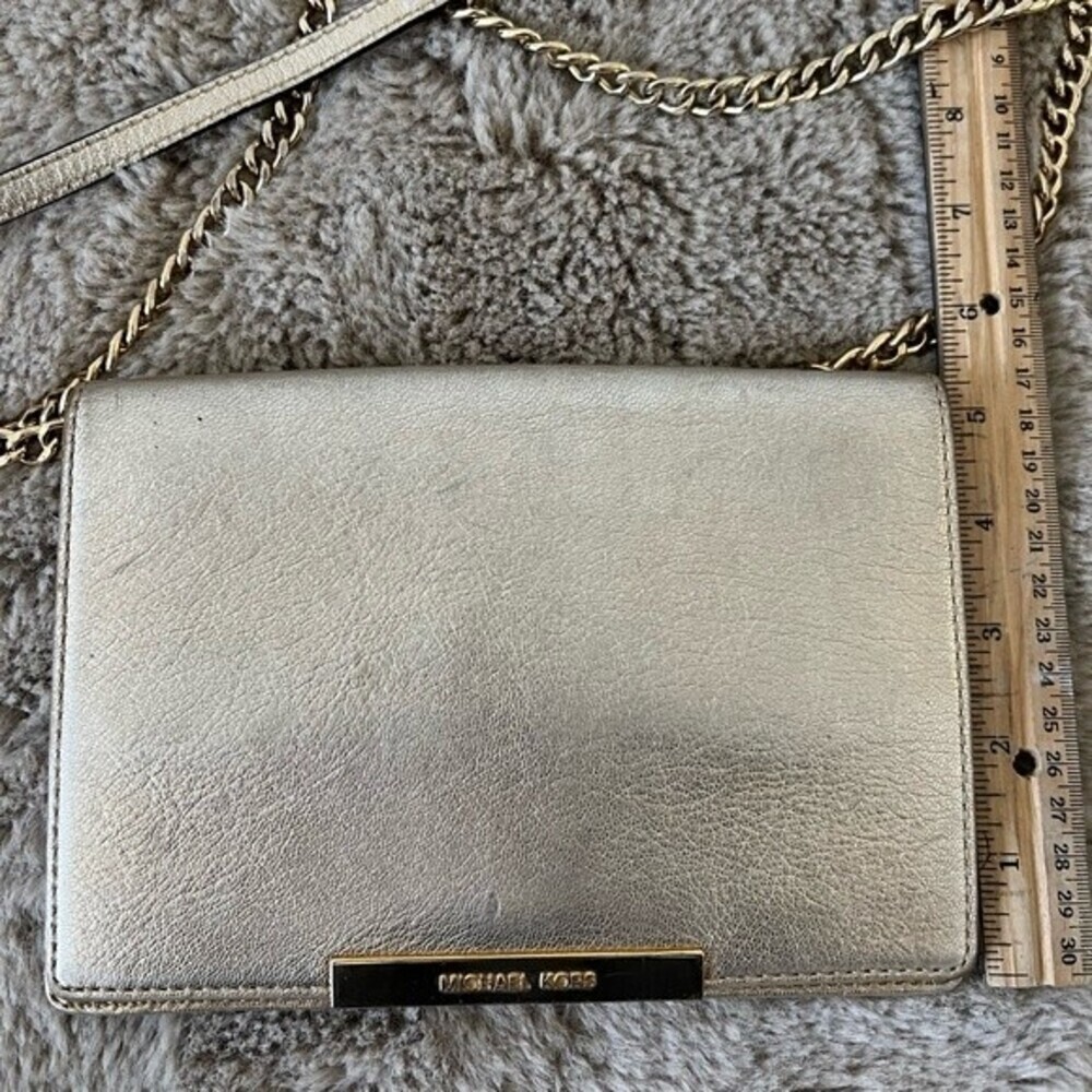Michael Kors Metallic Gold Chain Crossbody Shoulder Bag Purse - Picture 12 of 13